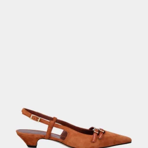 Slingback color cuoio in pelle con tacco conico