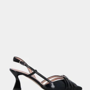 Slingback in vitello abrasivato nero con cinturini a V