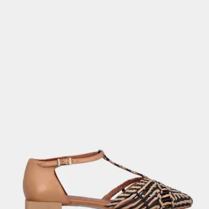 Ballerina Charleston in rafia beige intrecciata e punta quadrata stondata