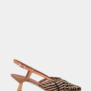 Slingback in rafia beige con intreccio e tacco a rocchetto
