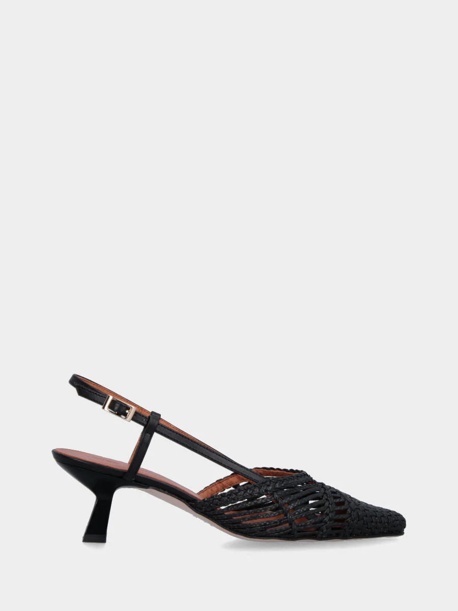 Slingback in rafia nera con intreccio e tacco a rocchetto - immagine 2