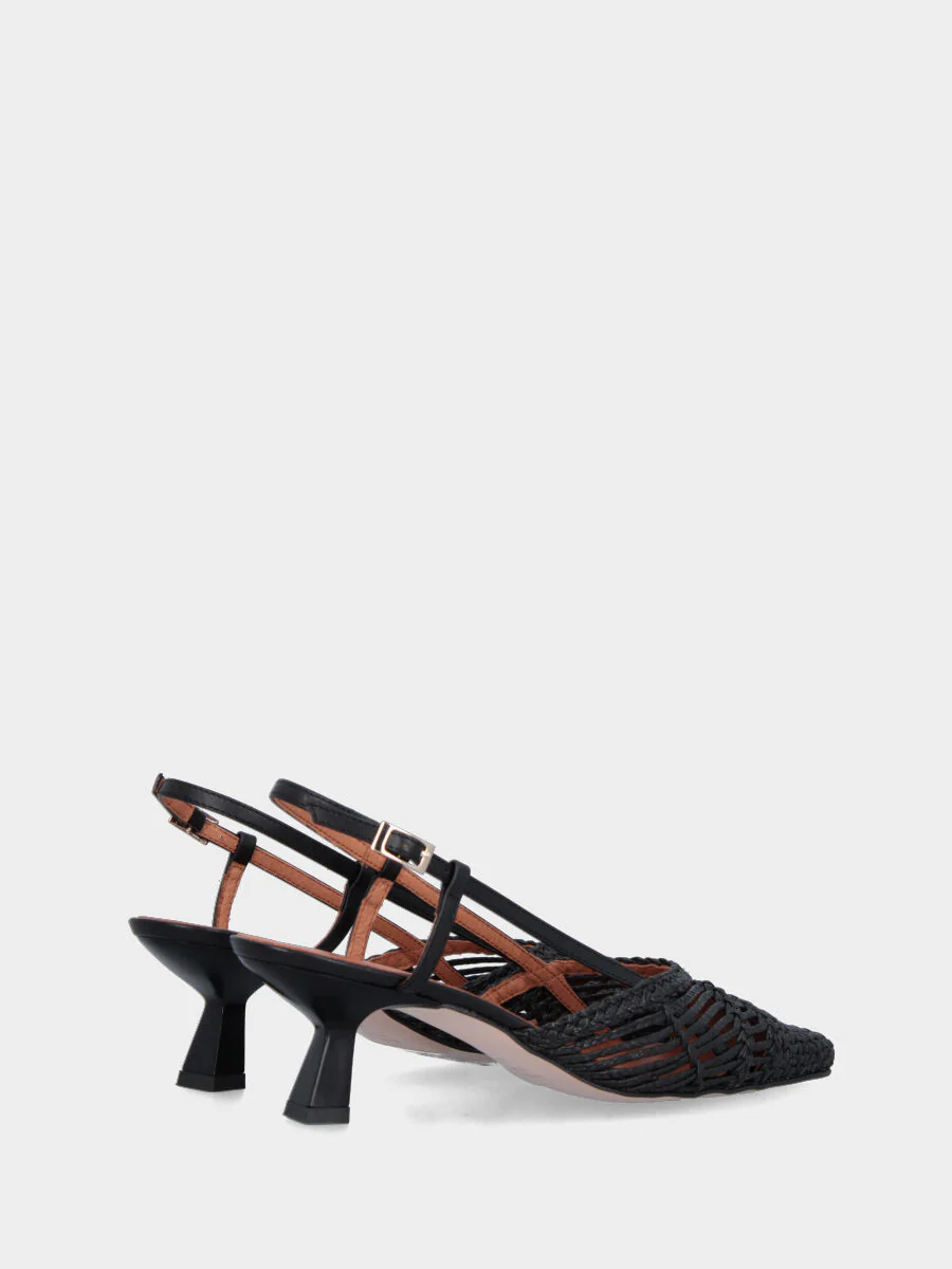 Slingback in rafia nera con intreccio e tacco a rocchetto - immagine 4