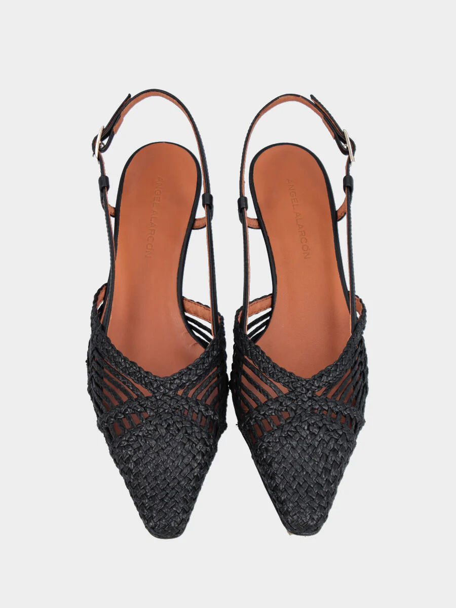 Slingback in rafia nera con intreccio e tacco a rocchetto - immagine 5
