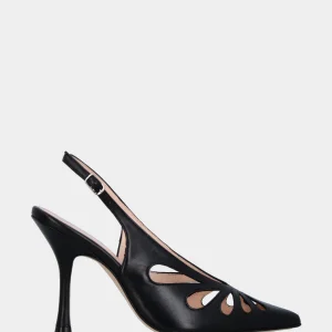 Slingback in nappa nera con tomaia aperta a gocce
