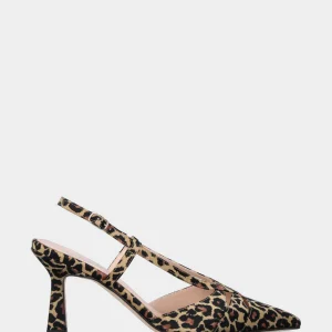 Slingback in tessuto leopardato con tomaia a balze e tacco a calice