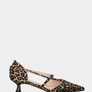 Décolleté in tessuto leopardato con cinturini asimmetrici