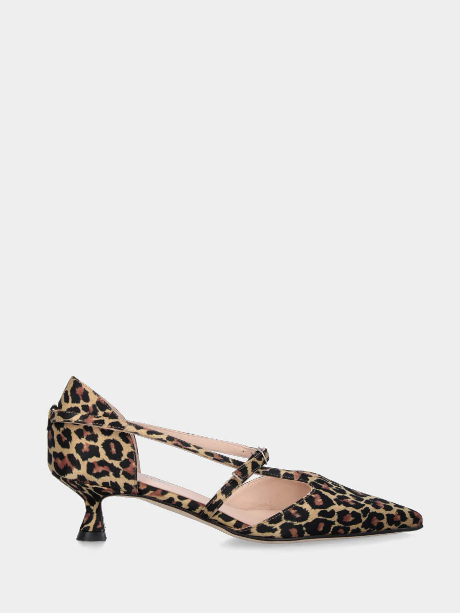 Décolleté in tessuto leopardato con cinturini asimmetrici - immagine 2
