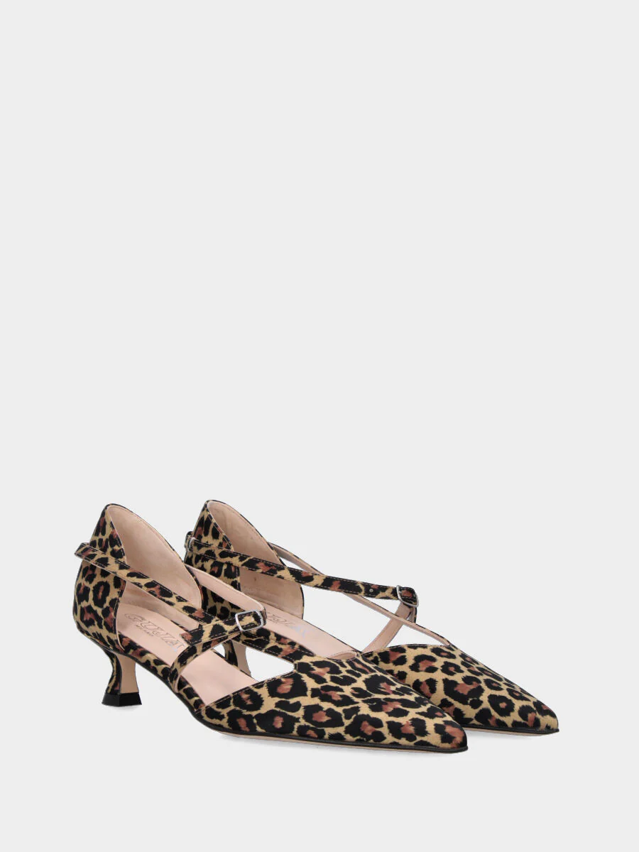 Décolleté in tessuto leopardato con cinturini asimmetrici - immagine 3