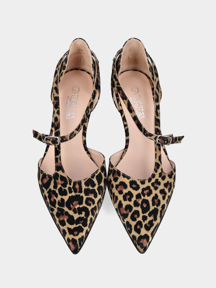 Décolleté in tessuto leopardato con cinturini asimmetrici - immagine 5