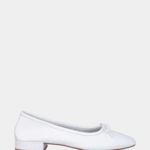 Ballerina in nappa bianca con fiocchetto sul collo