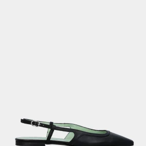 Slingback in nappa nera con scollo tondo