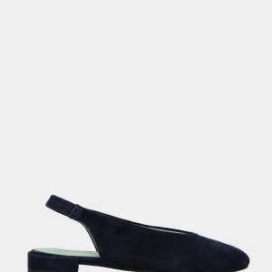Slingback in camoscio blu scuro con tacco a blocco