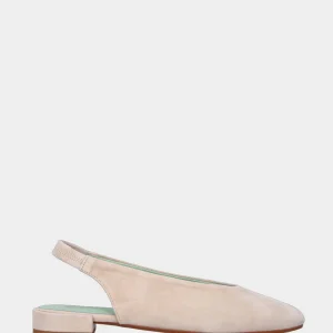 Slingback in camoscio nude con tacco a blocco
