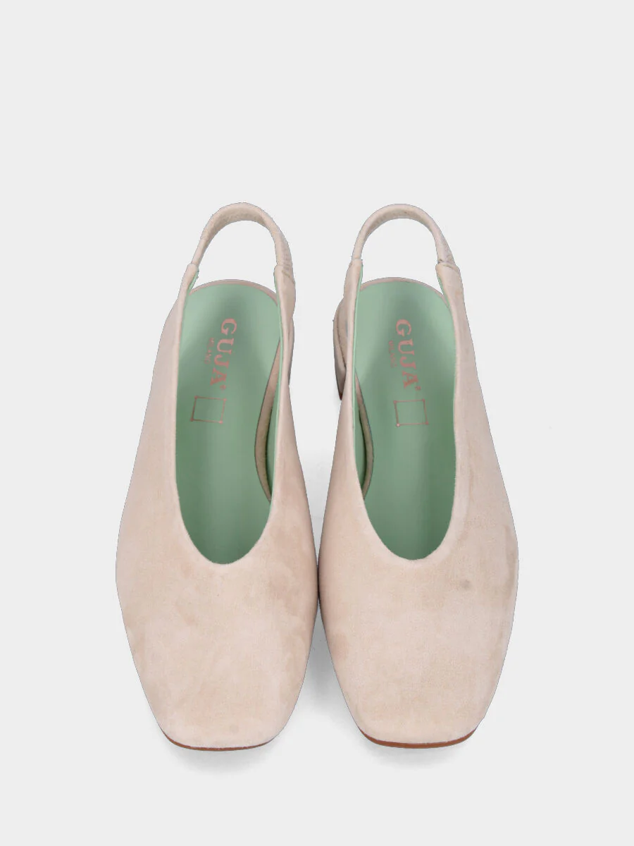 Slingback in camoscio nude con tacco a blocco - immagine 5
