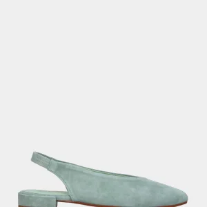 Slingback in camoscio verde salvia con tacco a blocco