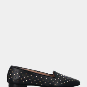 Pantofolina in nappa nera con borchiette dorate