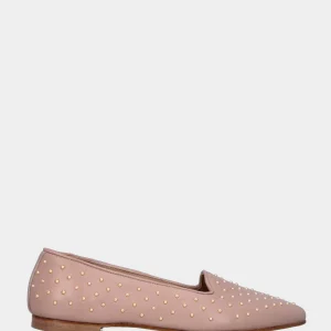 Pantofolina in nappa nude con borchiette dorate