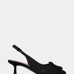 Slingback in rete di cotone e tulle nero e accessorio in punta