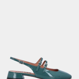 Slingback in vernice ottanio con cinturini e punta stondata