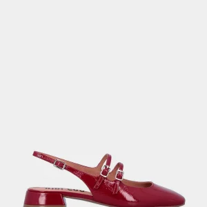 Slingback in vernice rossa con cinturini e punta stondata