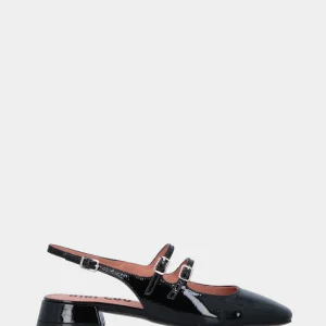 Slingback in vernice nera con cinturini e punta stondata