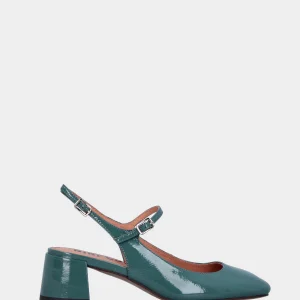 Slingback in vernice ottanio con cinturino sul collo del piede