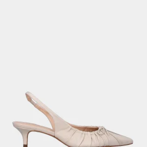 Slingback in vitello bianco latte con fiocchetto e tacco a calice