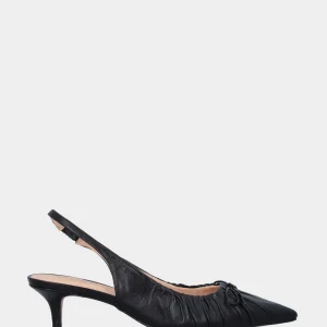 Slingback in vitello nero con fiocchetto e tacco a calice