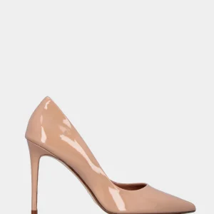 Décolleté in vernice nude con tacco stiletto 100 mm e scollo tondo