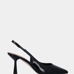 Slingback in verlux nero con tacco a calice e scollo tondo