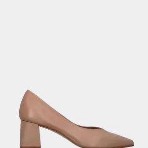 Décolleté in nappa beige con tacco 60 mm e scollo rivoltato