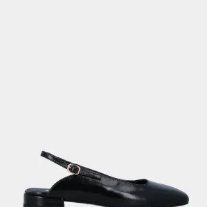 Slingback in verlux nero con tacco 10 mm e punta quadrata stondata