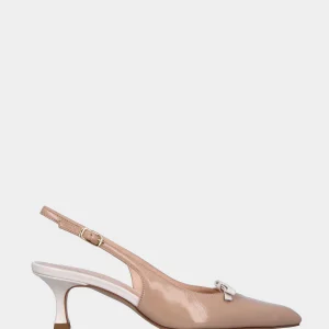 Slingback in verlux nude con tacco e fiocchetto a contrasto