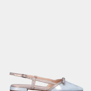 Slingback in laminato bicolore argento e bronzo con fiocchetto