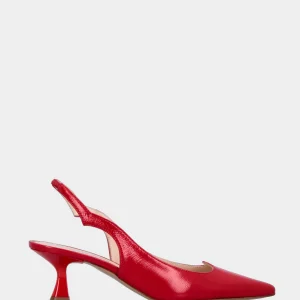 Slingback in verlux rosso con scollo a cuore e cinturino sagomato