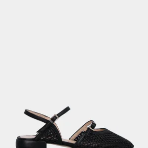 Slingback a mocassino in rafia nera con profili sulla vaschetta