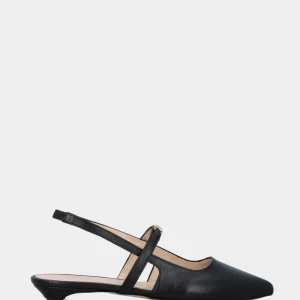 Slingback in nappa nera con mini morsetto e tacco semi zeppa