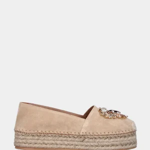 Espadrillas in camoscio beige con strass multicolor