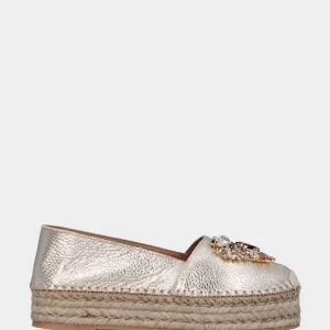 Espadrillas in laminato platino con strass multicolor