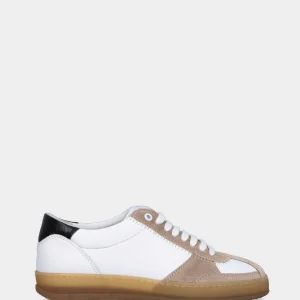 Sneaker in nappa bianca e camoscio beige con suola in gomma