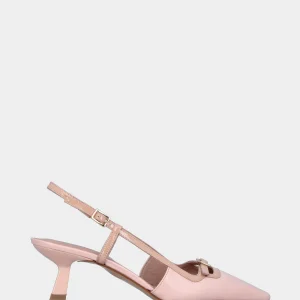 Slingback in nappa beige con cinturino e tacco a calice