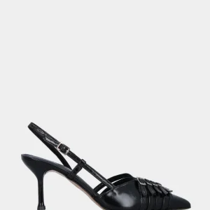 Slingback in vernice nera con cinturini sullo scollo