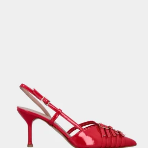 Slingback in vernice rossa con cinturini sullo scollo