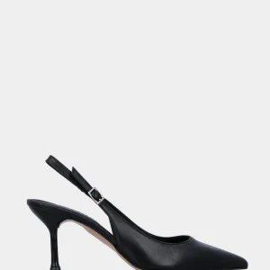 Slingback in nappa nera con tacco a calice e punta sfilata