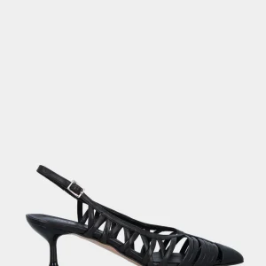 Slingback in nappa nera con cinturini intrecciati e tacco a calice