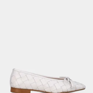 Ballerina in nappa bianca con listini intrecciati