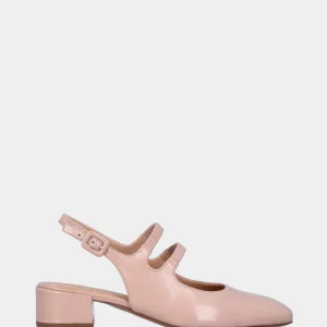 Slingback in verlux nude con cinturini doppi e tacco a blocco
