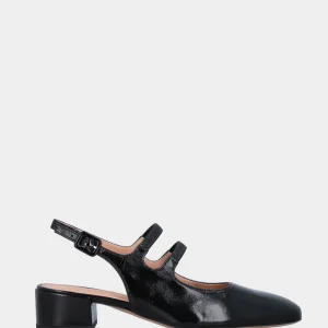 Slingback in verlux nero con cinturini doppi e tacco a blocco
