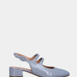 Slingback in verlux celeste con cinturini doppi e tacco a blocco