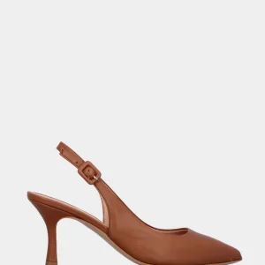 Slingback in nappa color cuoio con tomaia cucita e rivoltata